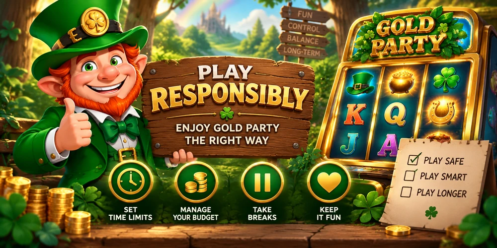 Responsible Play guide with Gold Party slot, time limits, budget control and break reminders
